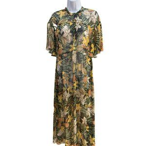 dRA Los Angeles Women's Botanical Sheer Dress Size Small Short Sleeve Maxi Dress